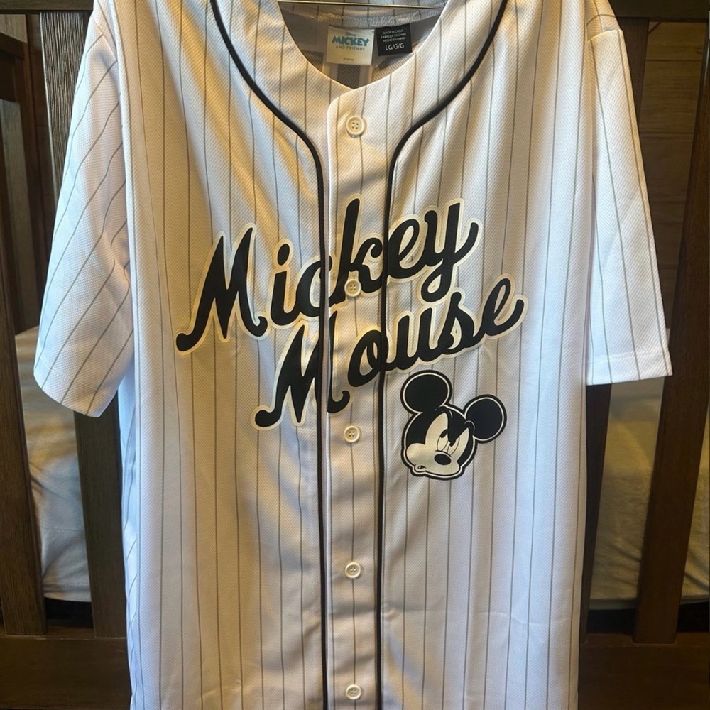 Disney Mickey & Friends Pinstripe Baseball Jersey - White & Black